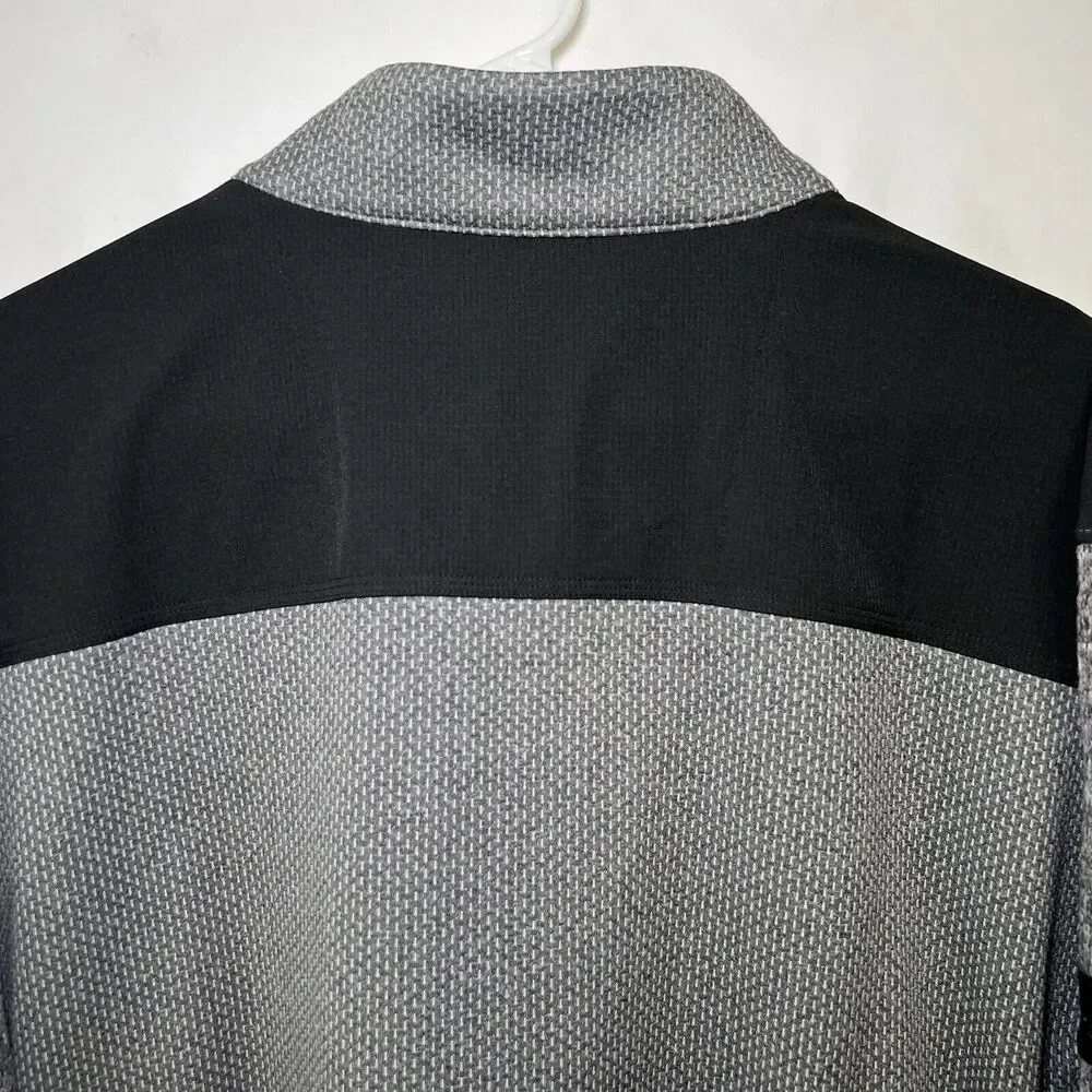 Greg Norman 1/4 Zip Snap Sweater Mens Size XXL 2XL Gray Long Sleeve Shark Logo